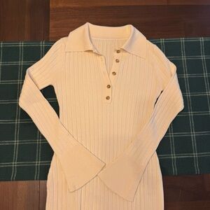 SHEIN Cream Ribbed Knit Collared Dress
